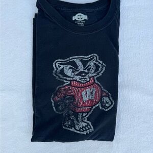 Wisconsin Black T-Shirt with Red and White Badger Graphic